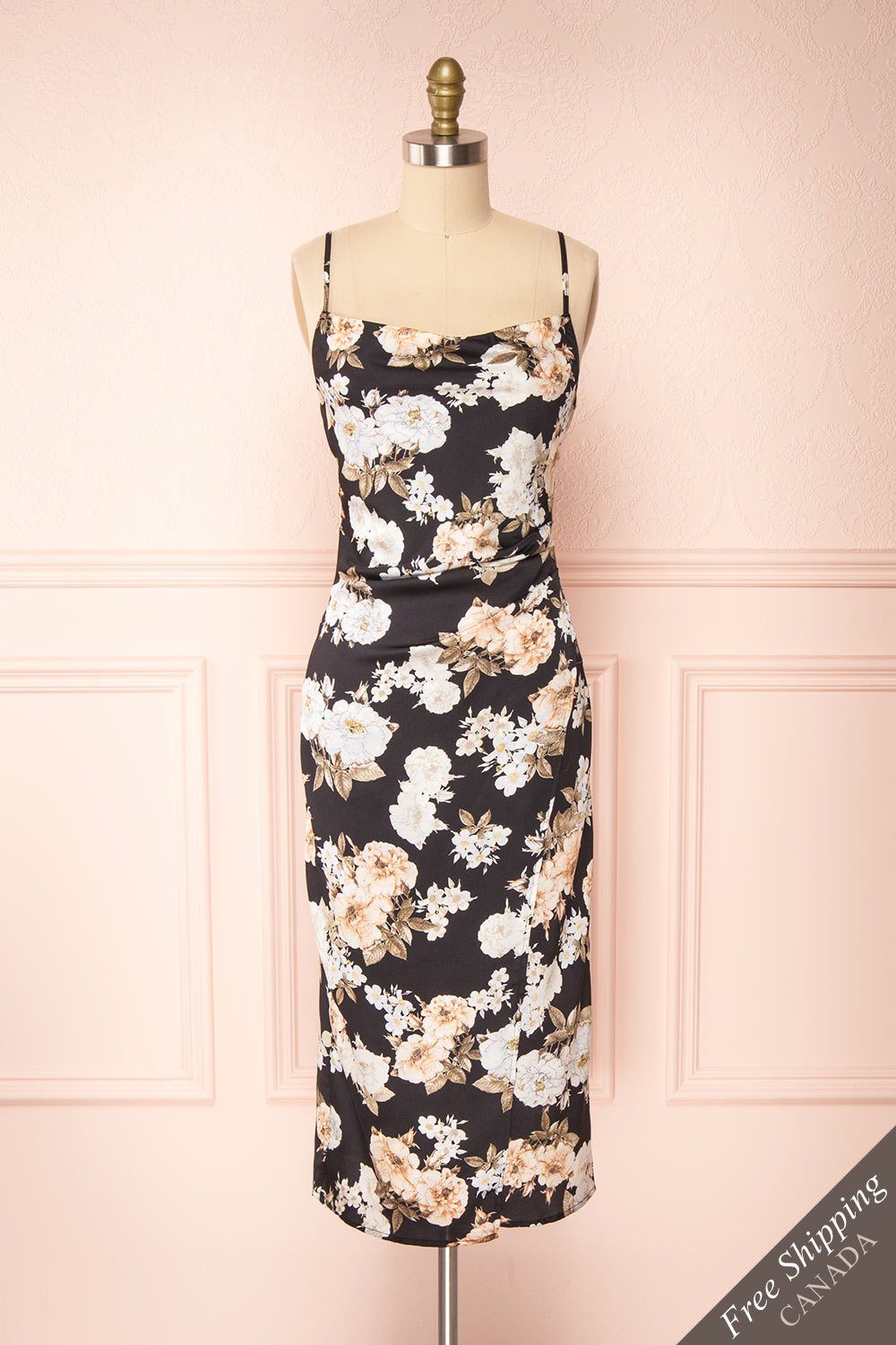 Brooke Black Floral Midi Slip Dress ...